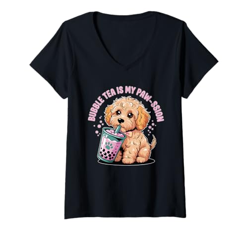 Damen Kawaii Boba Tea Puppy Bubble Tea ist Meine Leidenschaft T-Shirt mit V-Ausschnitt Damen Kawaii Boba Tea Puppy Bubble Tea ist Meine Leidenschaft T-Shirt mit V-Ausschnitt von Boba Lover Bubble Tea Kawaii Apparel