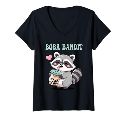 Damen Kawaii Bubble Tea Waschbär Boba Bandit Milchtee Japanisch T-Shirt mit V-Ausschnitt Damen Kawaii Bubble Tea Waschbär Boba Bandit Milchtee Japanisch T-Shirt mit V-Ausschnitt von Boba Lover Bubble Tea Kawaii Apparel