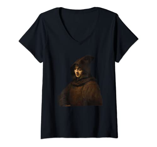 Damen Rembrandt Titus als Mönch T-Shirt mit V-Ausschnitt von Bobby C. Fine Art