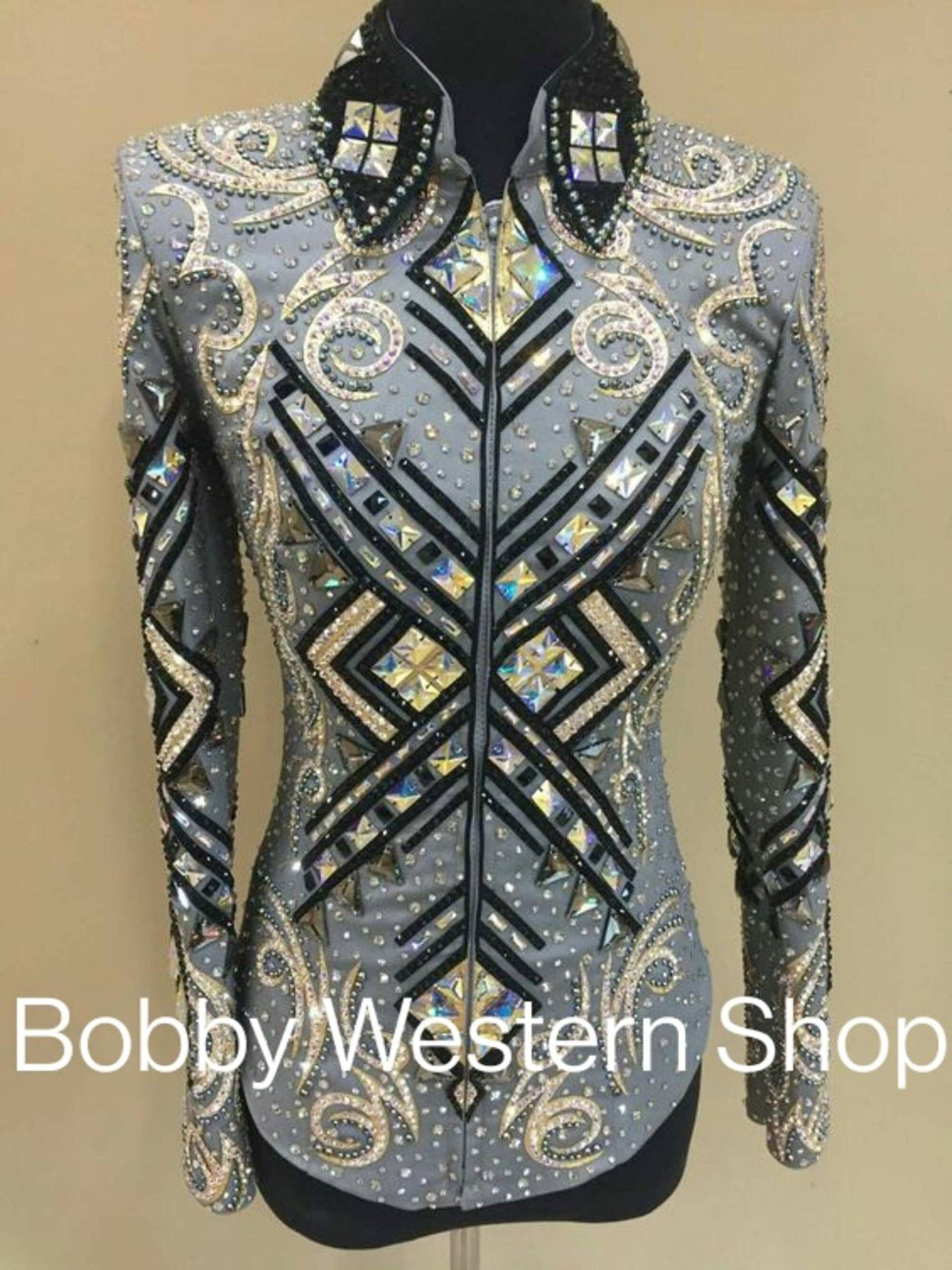 Coole Western Show Jacke in Grau Und Schwarz Mit Schwarzer Basis Rodeoqueen Dress Reitkunst von BobbyWesternShop