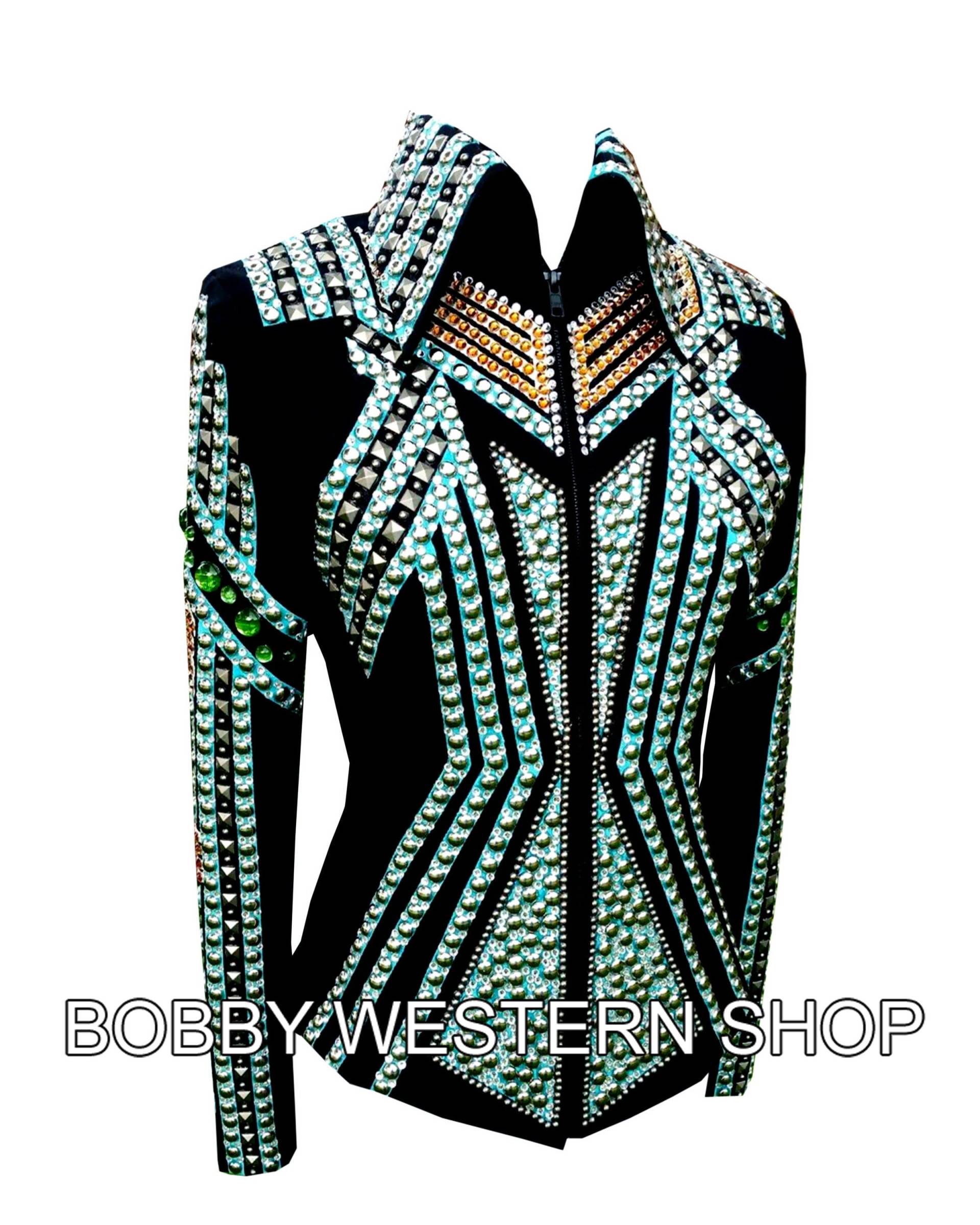 Custom Made Kupfer Und Türkis Mit Schwarzer Basis Western Show Jacke Rodeo Königin Kleid Reiten Showmanship Sportsmanship Horsemanship von BobbyWesternShop