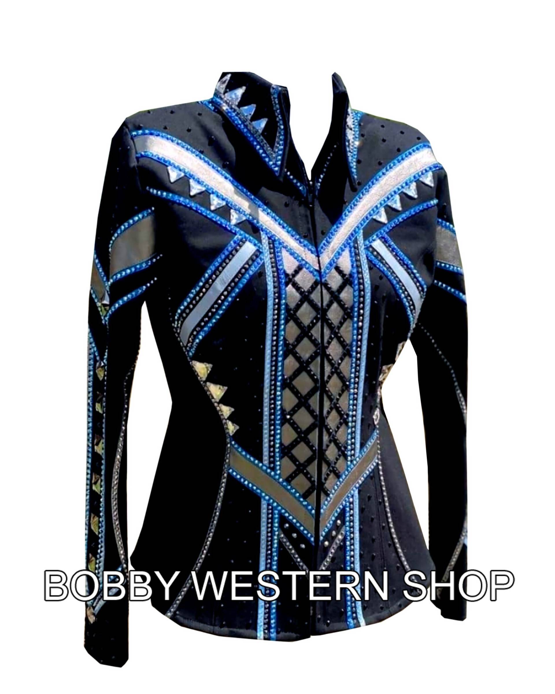 Heißer Verkauf Blau Und Silber Mit Schwarzer Basis Show Jacke Rodeo Königin Kleid Reiten Showmanship Sportsmanship Horsemanship Pleasure von BobbyWesternShop