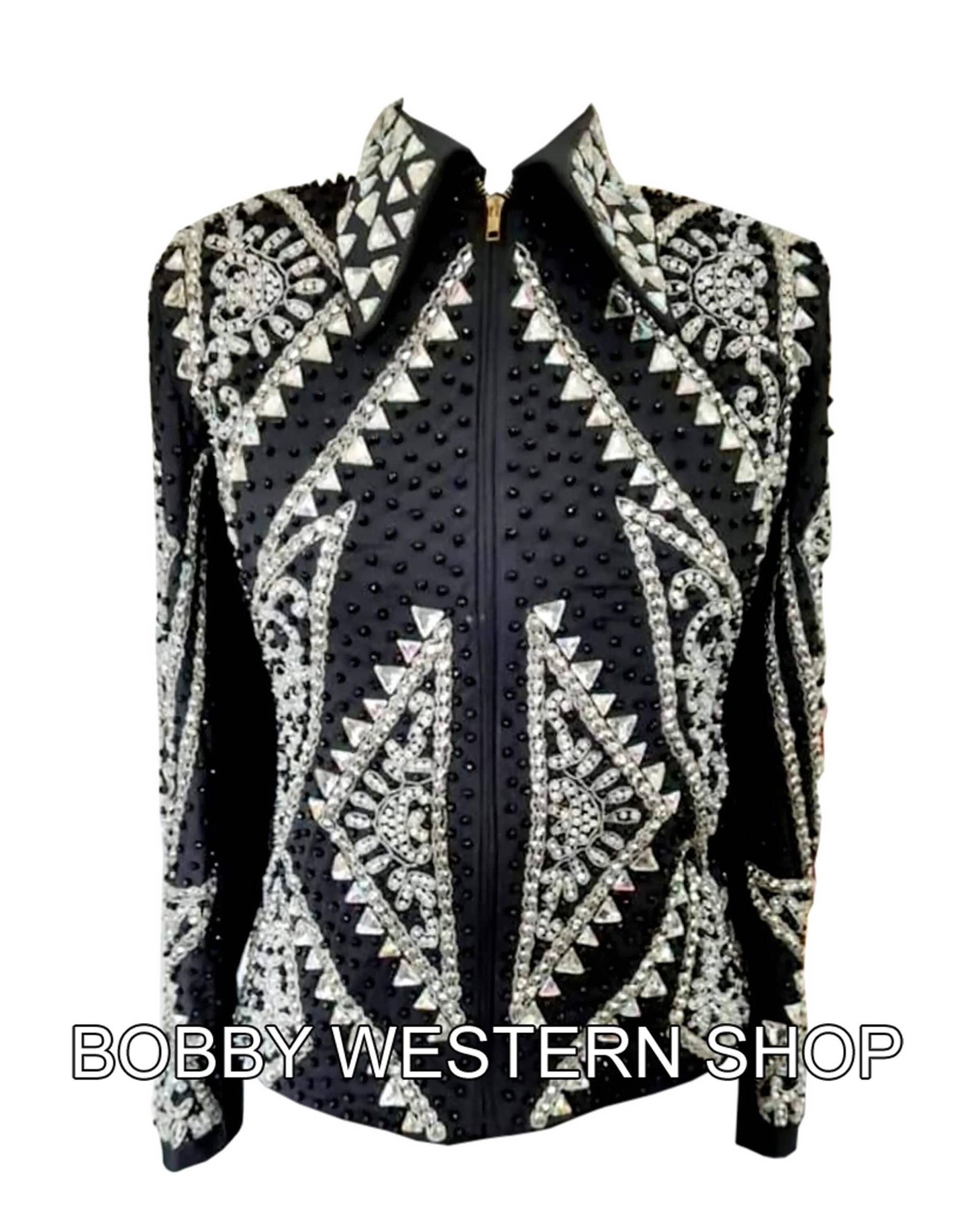 Heißer Verkauf Silber Und Schwarz Mit Schwarzer Basis Show Jacke Rodeo Königin Kleid Reiten Showmanship Sportsmanship Horsemanship Pleasure von BobbyWesternShop