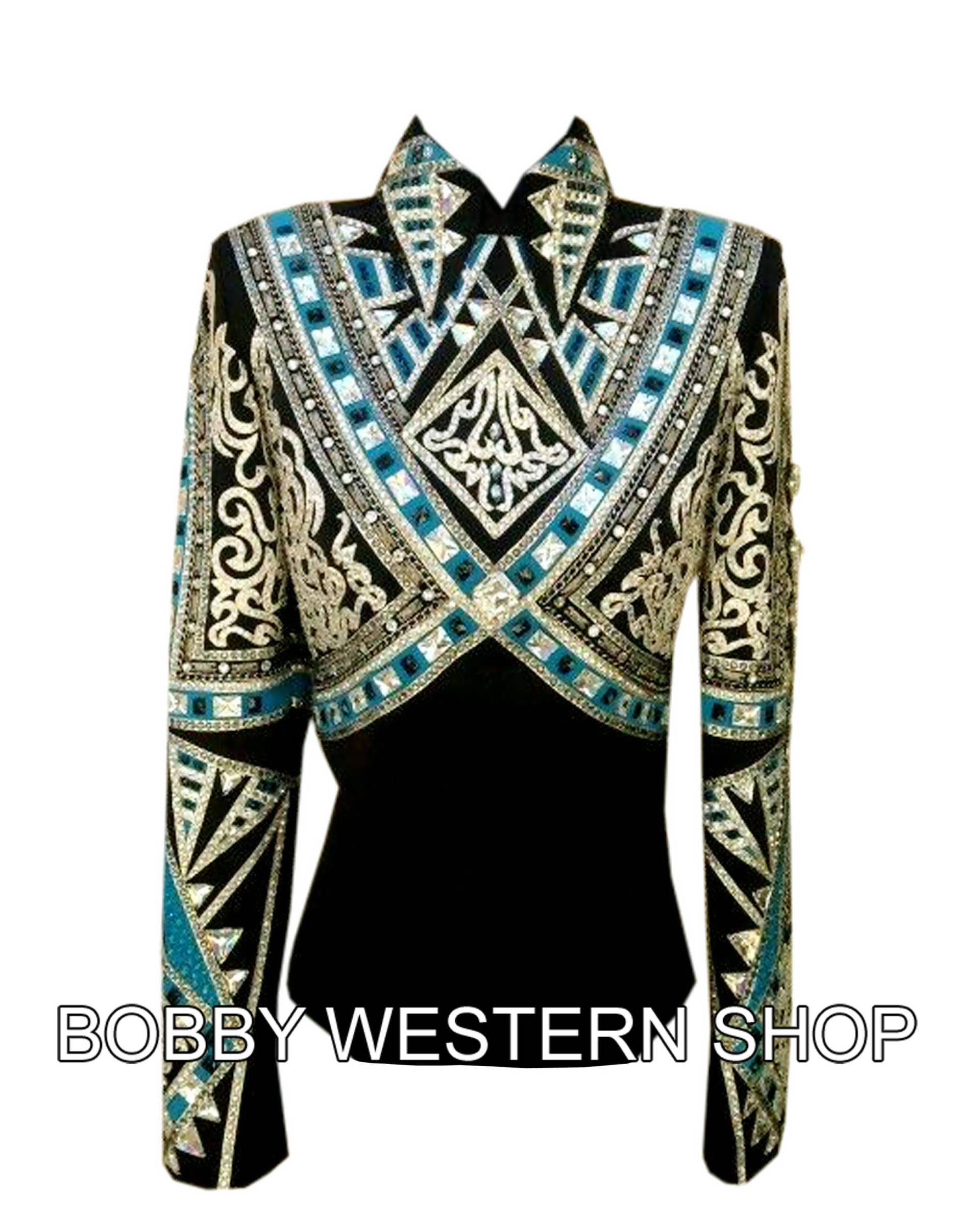 Maßgeschneiderte Türkis Und Gold Mit Schwarzer Basis Show Jacke Rodeo Königin Kleid Reiten Showmanship Sportsmanship Horsemanship Pleasure von BobbyWesternShop