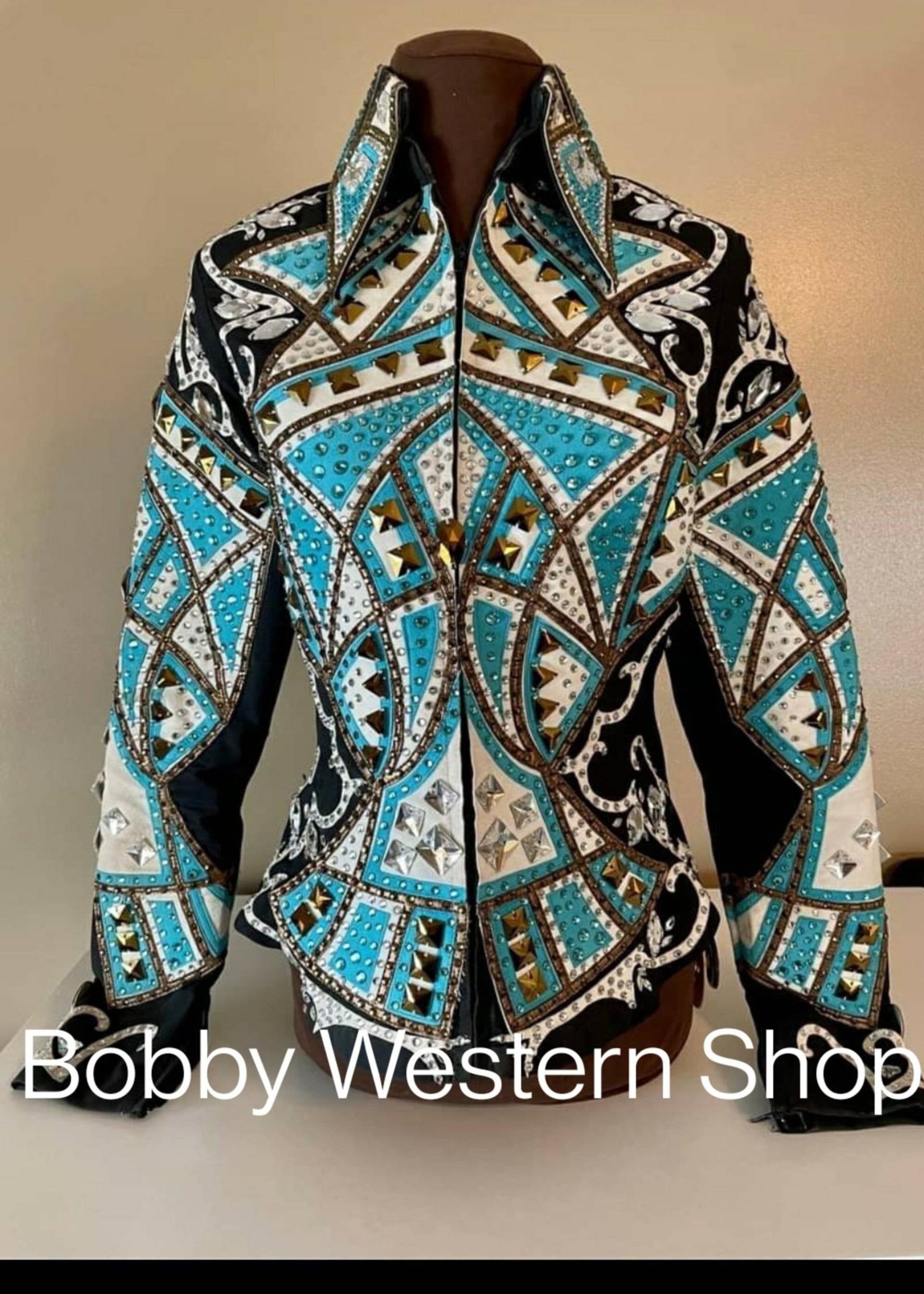 Meistverkaufte Himmelblau Und Weiß Mit Schwarzer Basis Western Show Jacke Rodeo Königin Reiten Showmanship Horsemanship Reitjacke von BobbyWesternShop