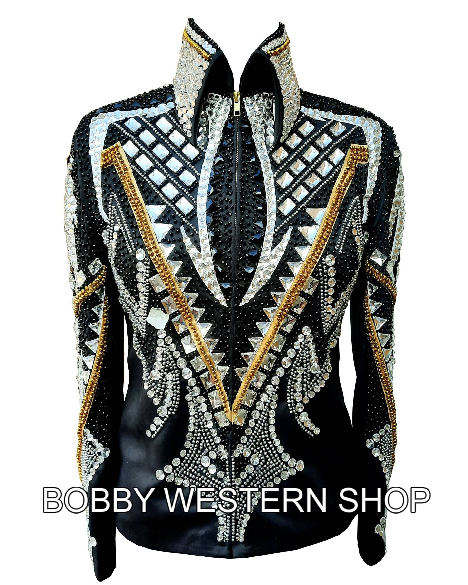 Neueste 2022 Gold Und Silber Mit Schwarzer Basis Western Show Jacke Rodeo Königin Kleid Reiten Showmanship Sportsmanship Horsemanship von BobbyWesternShop