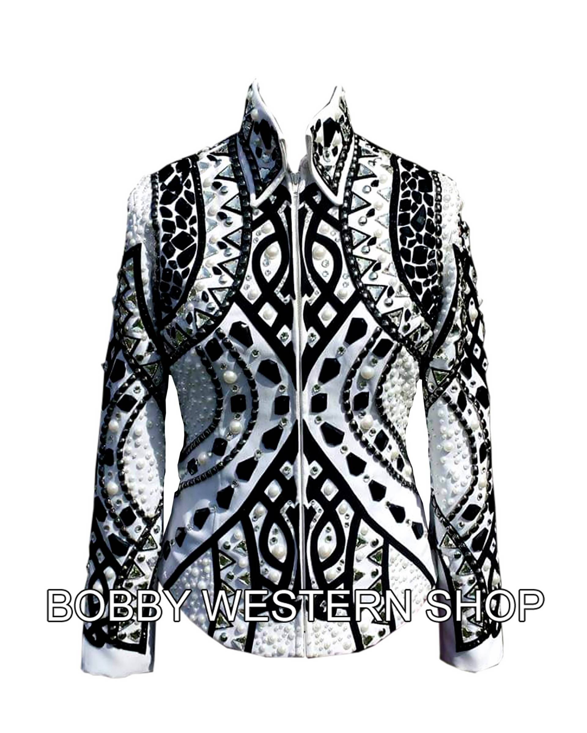 Neueste 2022 Weiß Und Schwarz Mit Weißer Basis Show Jacke Rodeo Königin Kleid Reiten Showmanship Sportsmanship Horsemanship Pleasure von BobbyWesternShop