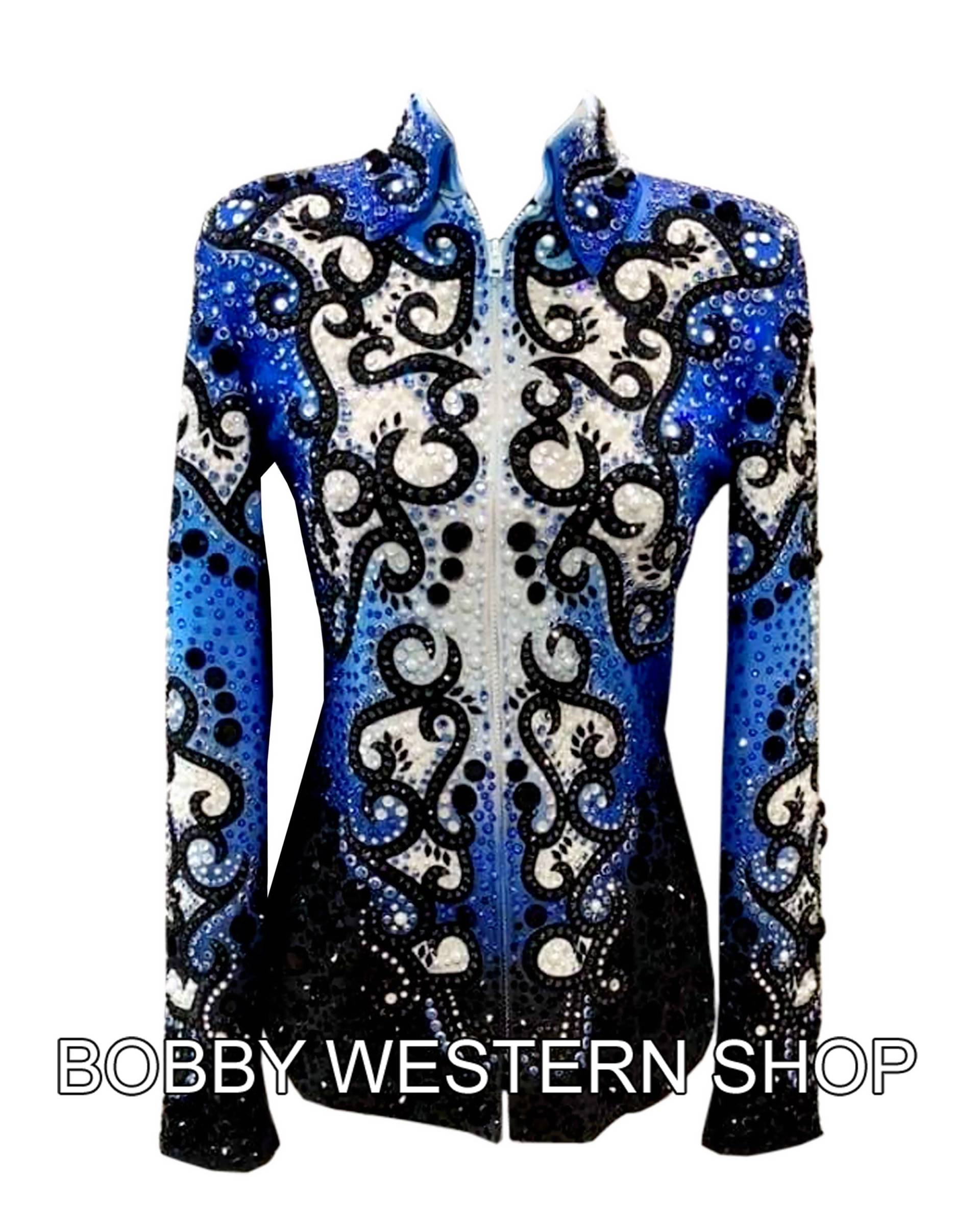 Western Show Jacke Neueste Blau Und Schwarz Mit Weißer Basis Zeigen Abnutzungs Kleid Reiten Showmanship Sportsmanship Horsemanship Pleasure von BobbyWesternShop