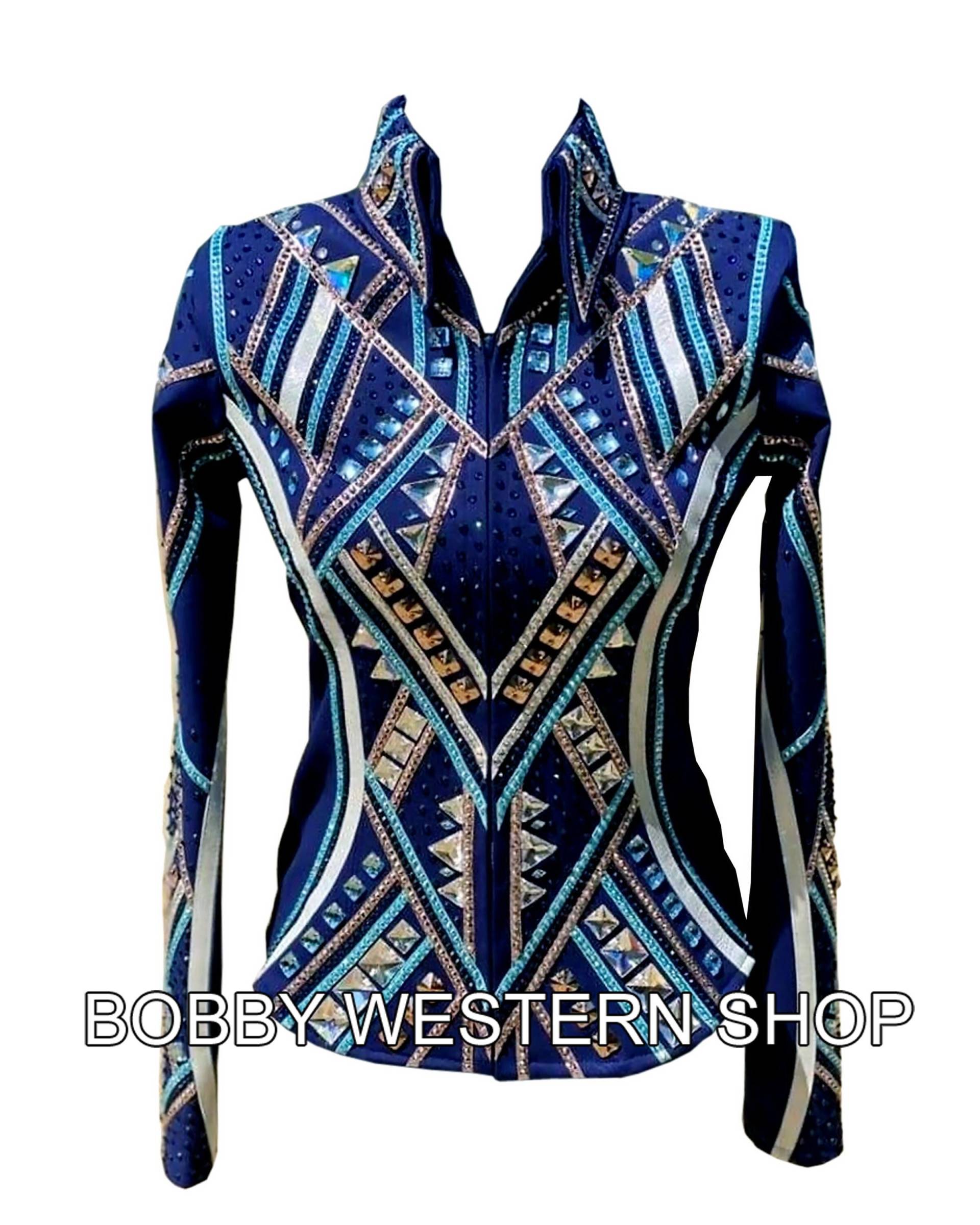 Western Showjacke Blau Und Silber Mit Marineblauer Basis Show Rodeo Königinkleid Reiten Showmanship Sportsmanship Horsemanship Pleasure von BobbyWesternShop