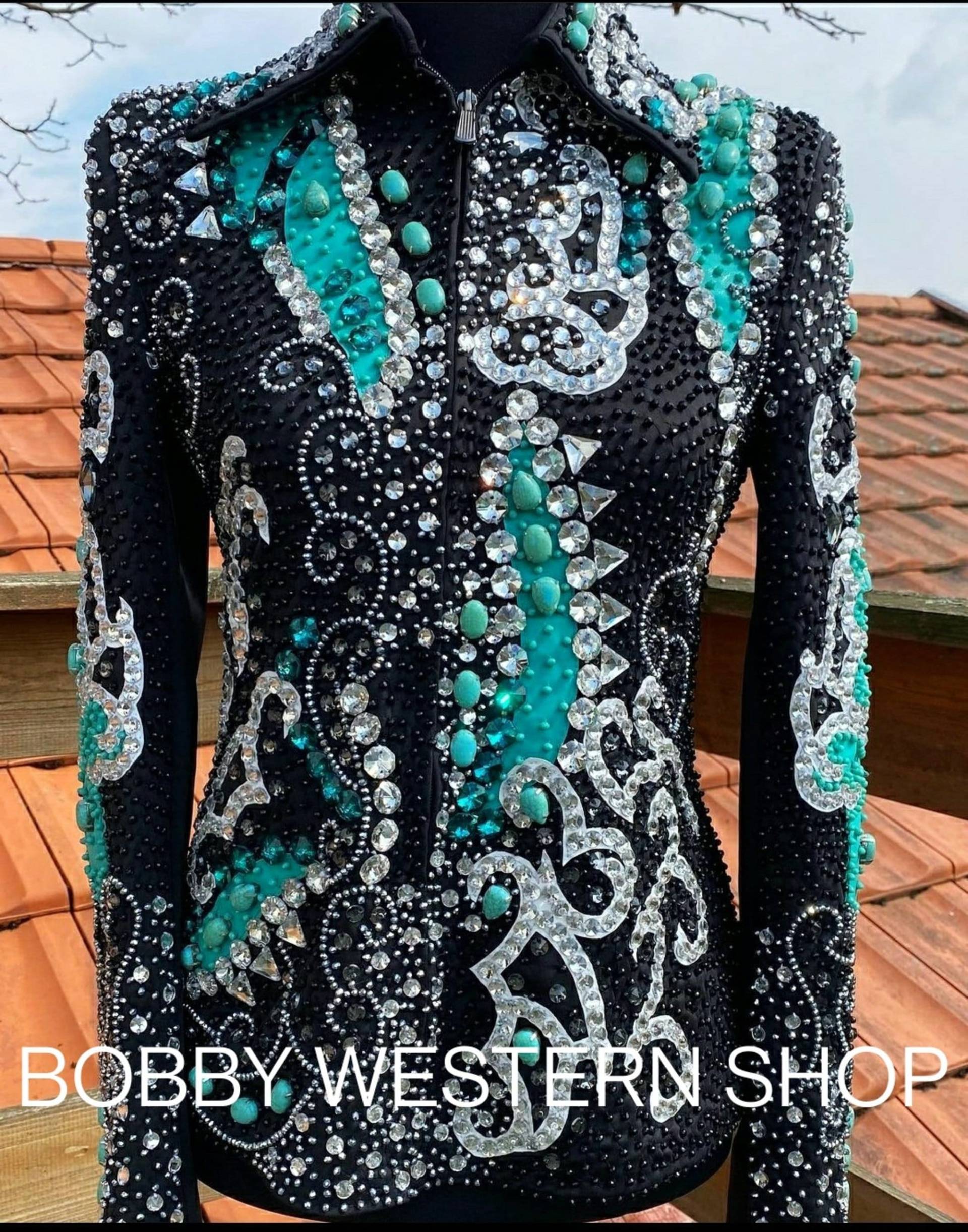 Western-Turnierjacke Petrol Und Silber Mit Schwarzer Basis Show Rodeo Queen Dress Horse Riding Showmanship Sportsmanship Horsemanship Pleasure von BobbyWesternShop