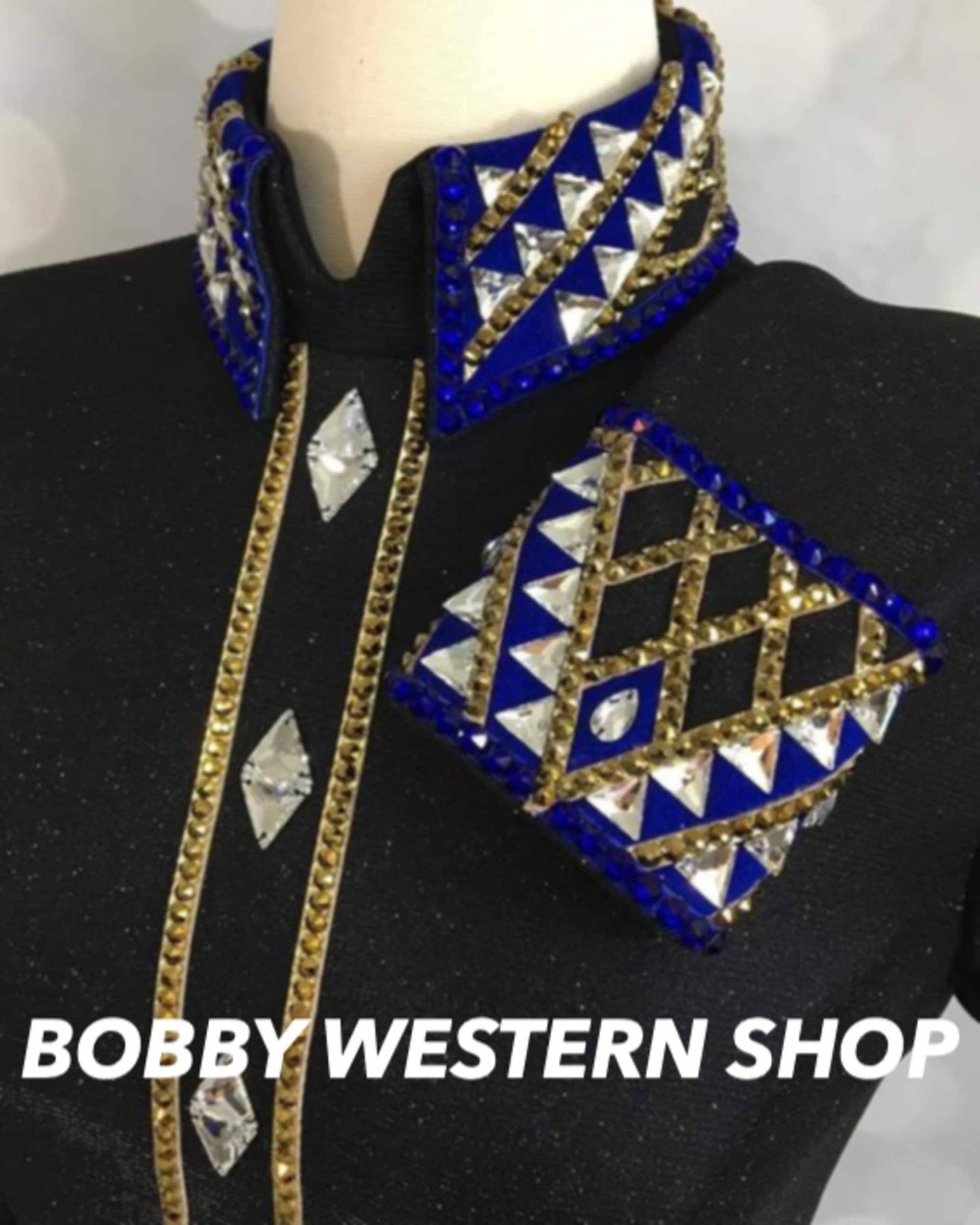 Western Turniershirt Royalblau Mit Schwarzer Basis Passender Satteldecke Für Rodeo Queen Dress Horse Riding Showmanship von BobbyWesternShop