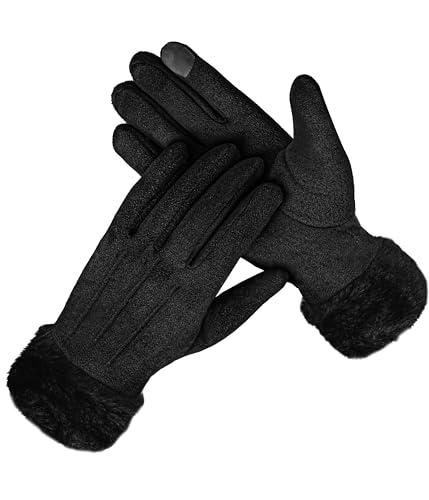 Bobelle Wear Handschuhe Damen Winter, Thermo Touchscreen Winterhandschuhe, Warme Wildleder Strickhandschuhe mit Fleece Gefütterte für Outdoor (Schwarz) von Bobelle Wear
