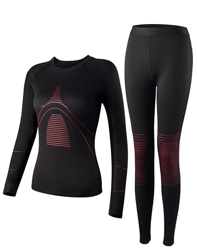 Bobelle Wear Thermounterwäsche Damen,Warme Skiunterwäsche Funktionsunterwäsche Set Frauen mit Innenfleece (Rot, S) von Bobelle Wear