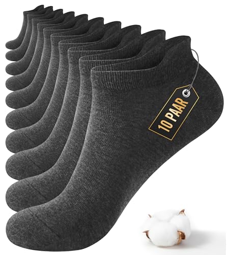 10 Paar Sneaker Socken Herren Damen,Sportsocken Halbsocken Kurze Atmungsaktiv Baumwolle Männer Socken (DE/NL/SE/PL, Numerisch, 38, 42, Regular, Regular, Dunkelgrau) von Bobelle