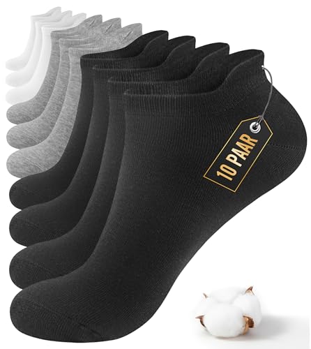 10 Paar Sneaker Socken Herren Damen,Sportsocken Halbsocken Kurze Atmungsaktiv Baumwolle Socken (DE/NL/SE/PL, Numerisch, 43, 46, Regular, Regular, Schwarz Grau Weiß) von Bobelle