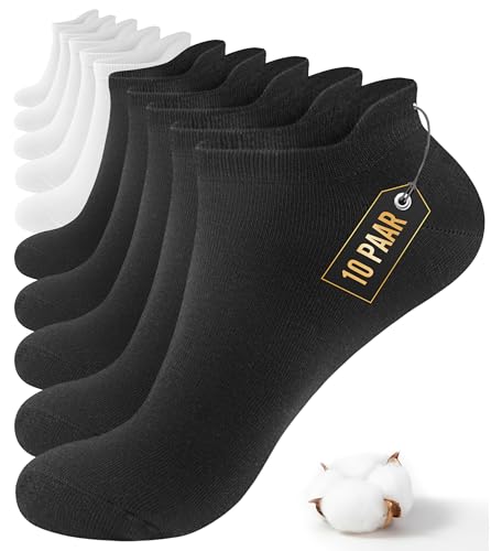 10 Paar Sneaker Socken Herren Damen,Sportsocken Halbsocken Kurze Atmungsaktiv Baumwolle Socken (DE/NL/SE/PL, Numerisch, 43, 46, Regular, Regular, Schwarz Weiß) von Bobelle