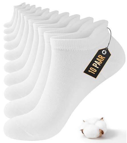 10 Paar Sneaker Socken Herren Damen,Sportsocken Halbsocken Kurze Atmungsaktiv Baumwolle Socken (DE/NL/SE/PL, Numerisch, 43, 46, Regular, Regular, Weiß) von Bobelle