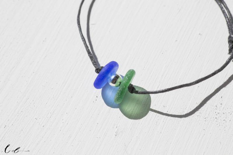 Armband Seeglas Blau Grün Silberperle von BobineStudio