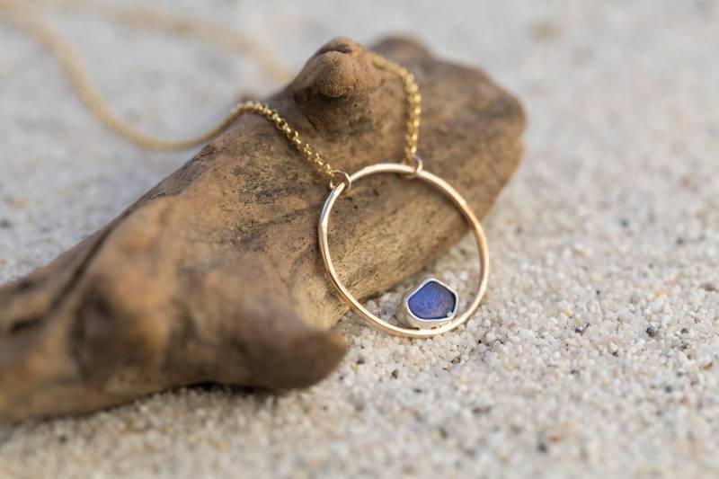 Blaue Seeglaskette Mit Kreis, 925 Silber von BobineStudio