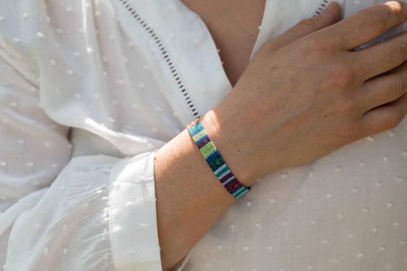 Blaues Textil Armband, Edelstahlverschluss, Ethno Surfer Style von BobineStudio