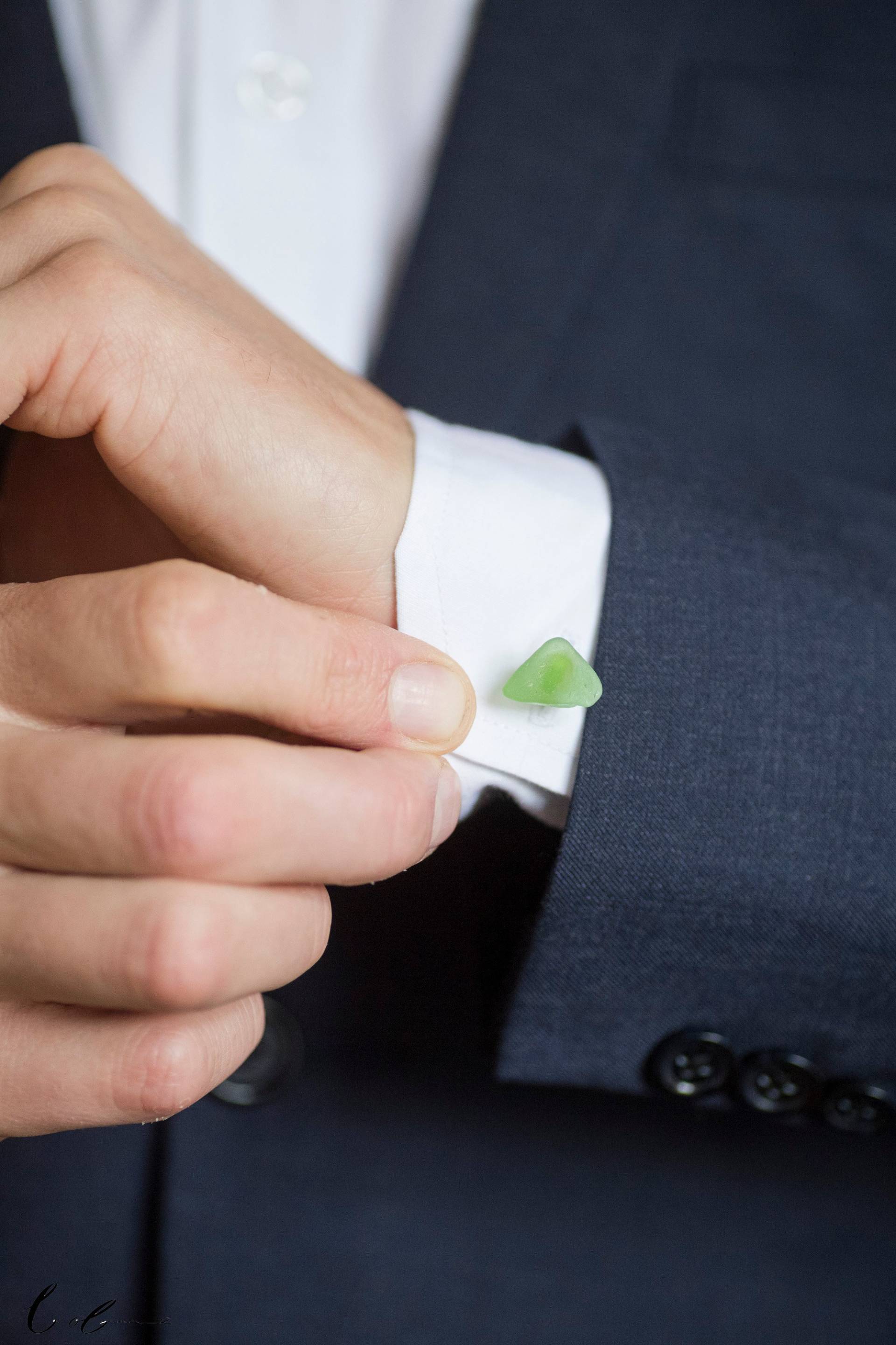 Grüne Seeglas Manschettenknöpfe, 925 Sterling Silber von BobineStudio