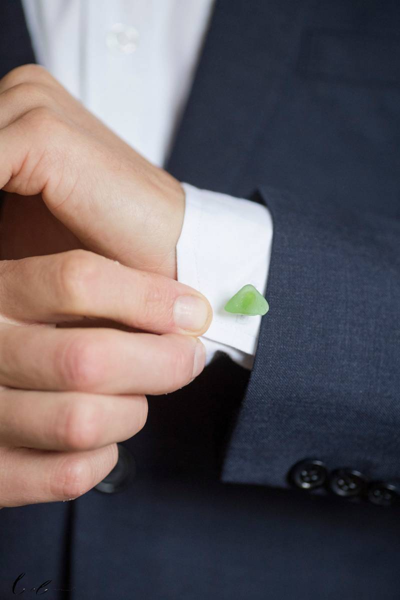 Grüne Seeglas Manschettenknöpfe, 925 Sterling Silber von BobineStudio