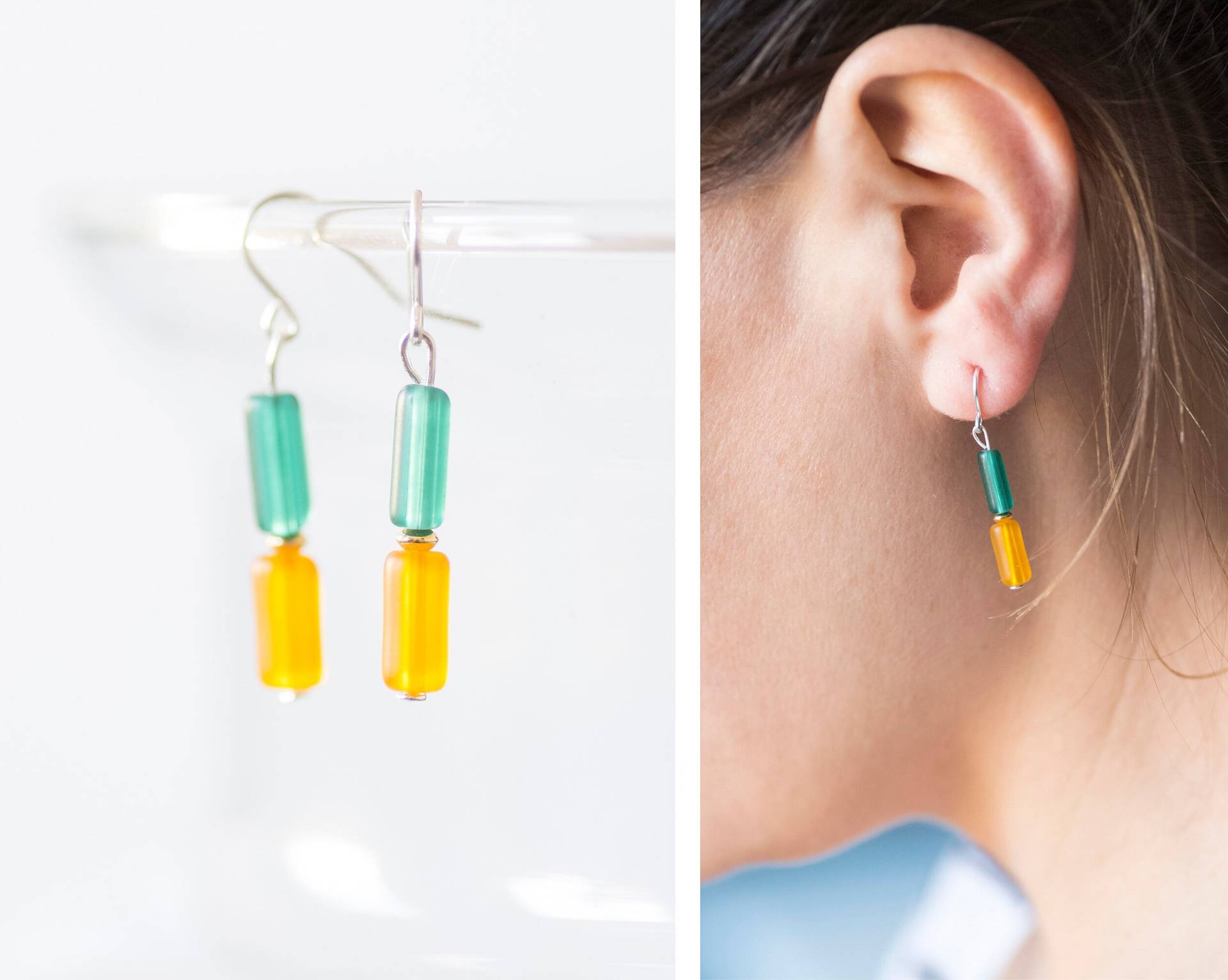 Hängeohrringe Gelbes Türkises Mattes Glas von BobineStudio