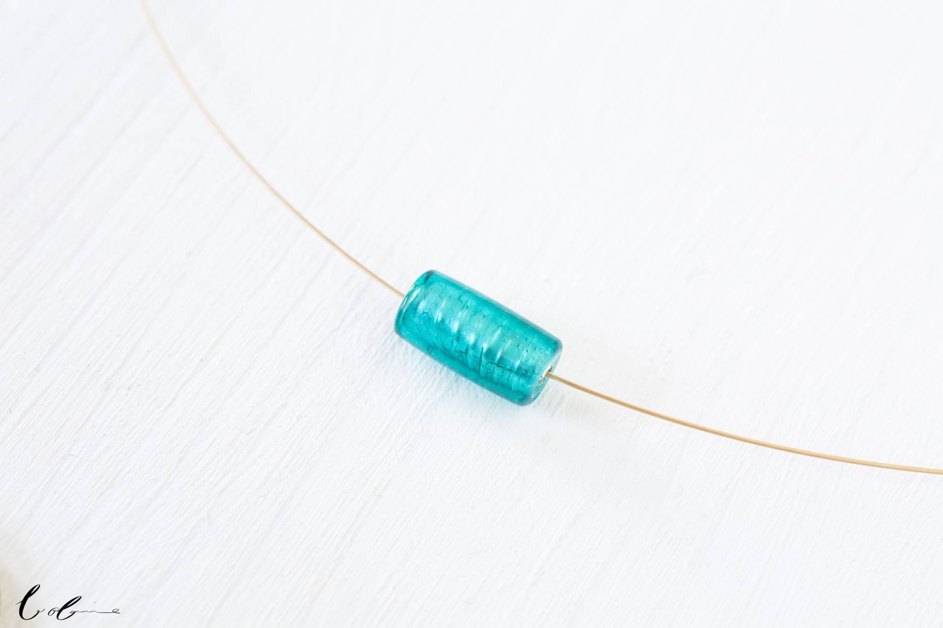 Halskette Mit Petrolfarbenem Glasanhänger von BobineStudio