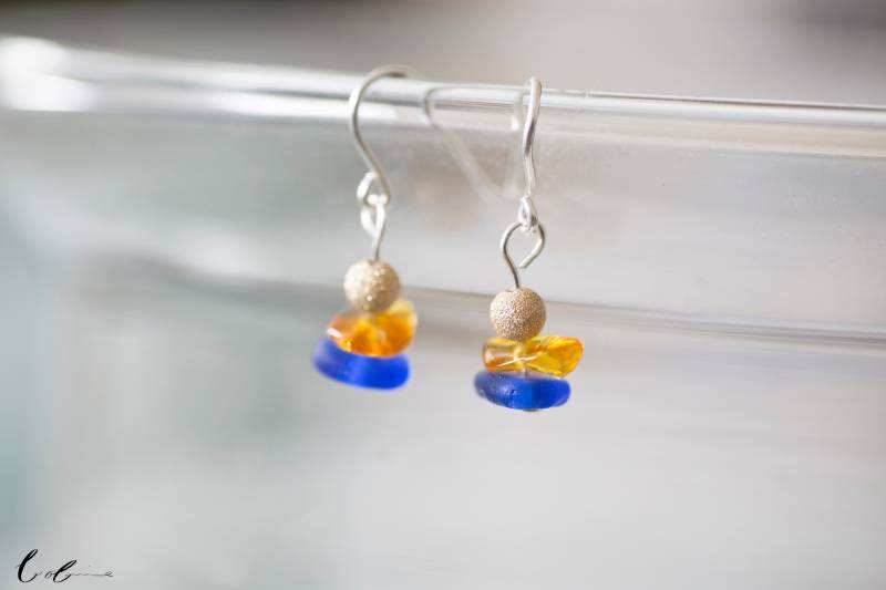 Ohrhänger Seeglas Bernstein Blau von BobineStudio