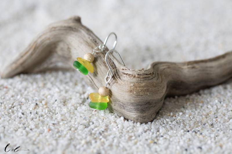 Ohrhänger Seeglas Bernstein Grün von BobineStudio