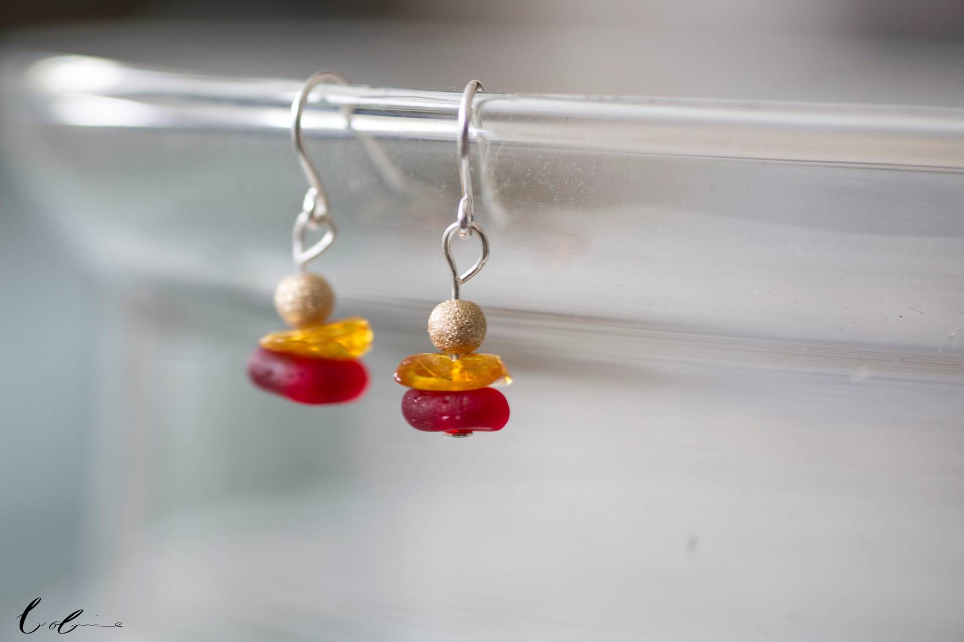 Ohrhänger Seeglas Bernstein Rot von BobineStudio