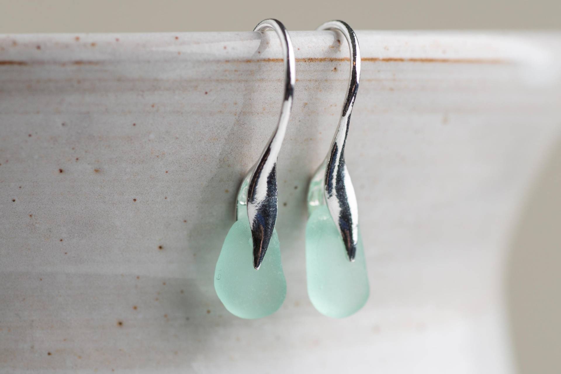 Seeglas Hängeohrringe Aus 925 Silber von BobineStudio