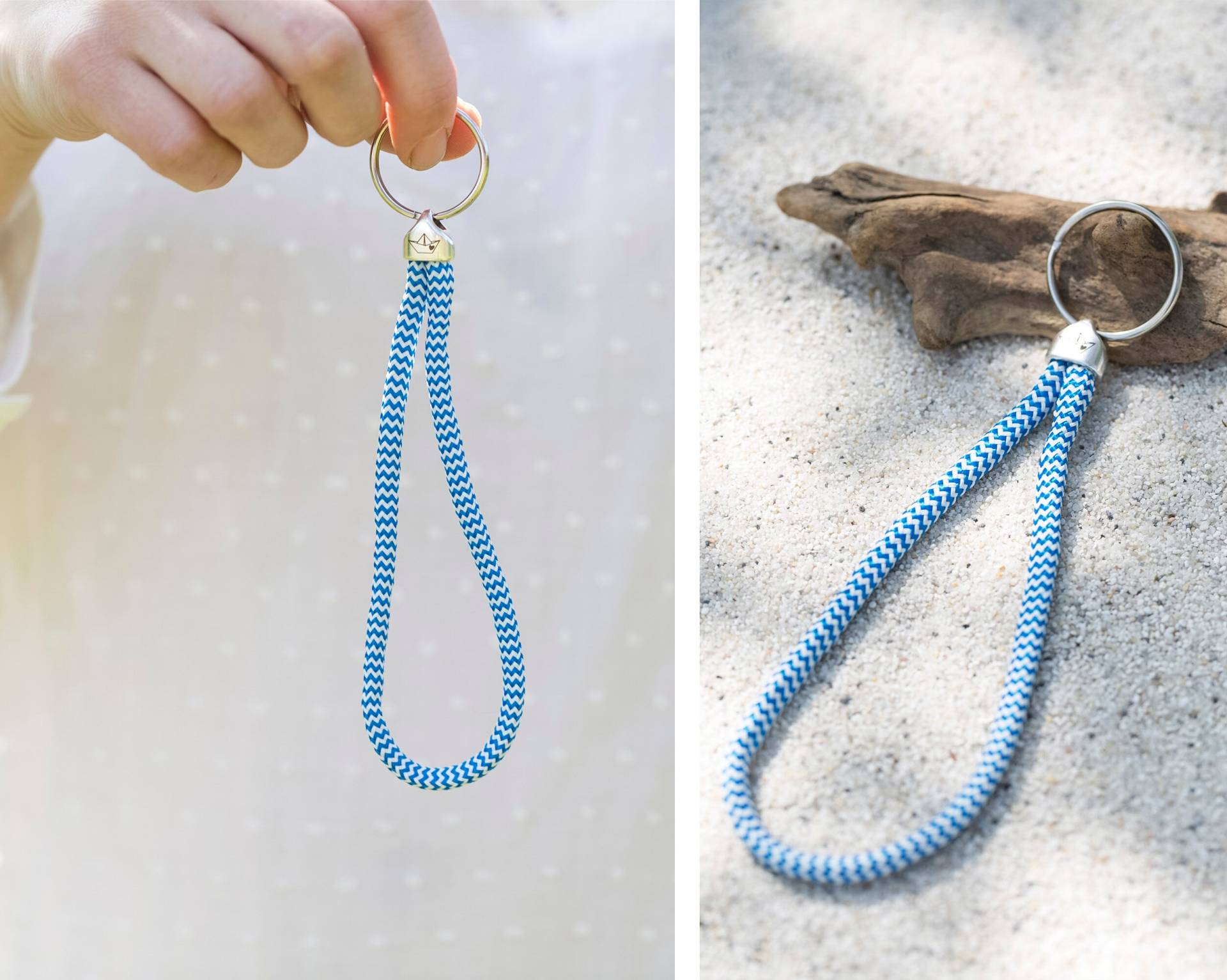 Segeltau Schlüsselanhänger, Surfer Style, Blau Weiß, Beach Look von BobineStudio