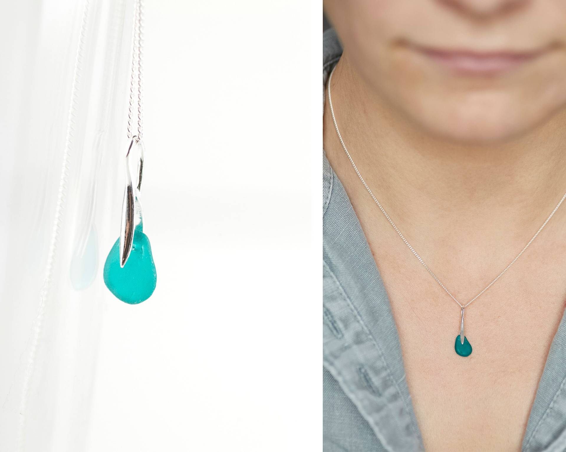 Türkise Seeglas Kette, 925 Silber von BobineStudio