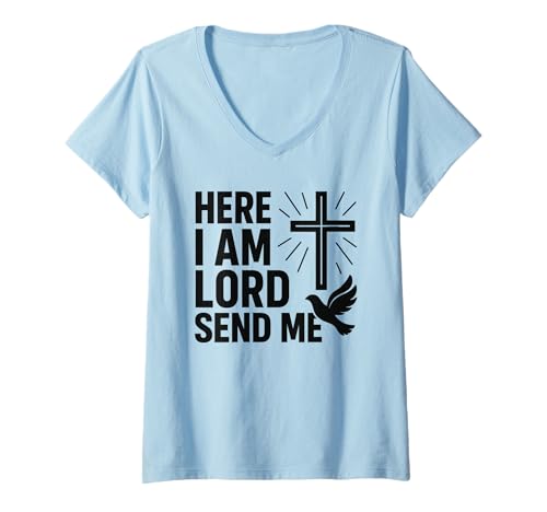 Damen Inspirierender Christ Hier Bin ich Herr, schick Mir Christian T-Shirt mit V-Ausschnitt Damen Inspirierender Christ Hier Bin ich Herr, schick Mir Christian T-Shirt mit V-Ausschnitt von Bobitex Design