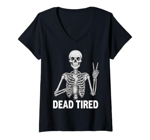 Damen Lustiges sarkastisches Design, totmüdes Skelett, Halloween T-Shirt mit V-Ausschnitt Damen Lustiges sarkastisches Design, totmüdes Skelett, Halloween T-Shirt mit V-Ausschnitt von Bobitex Design