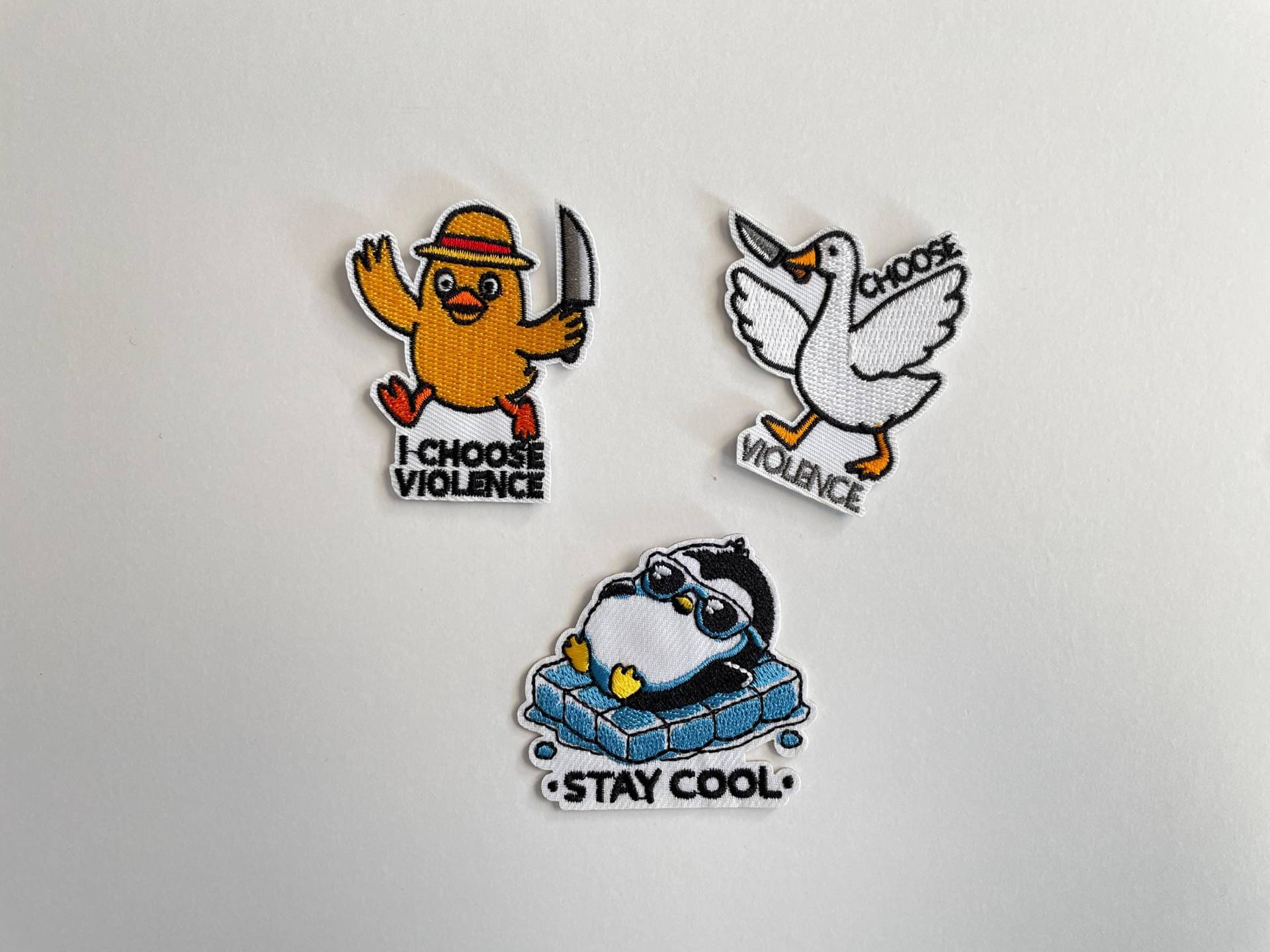 Funny Memes Meme Punk Stickerei Aufnäher Lustige Tiere Patch Silly Goose Gans Ente Pinguin Ice Cube Humor Diy Kleidung Tasche Jacke Rucksack von BoboMint