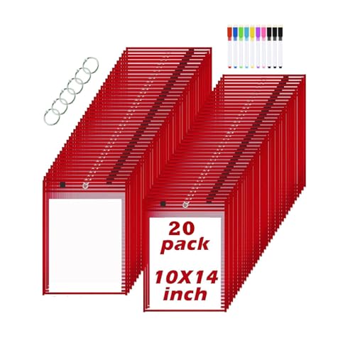 20Pcs Auftragstaschen Wiederverwendbar Trocken Abwischbar Taschen, 36x26cm Beschreib und Abwischbar Taschen mit Knochenform Radiergummi Radierstiften Schlüsselanhänger für Schulbedarf von Boboeitody