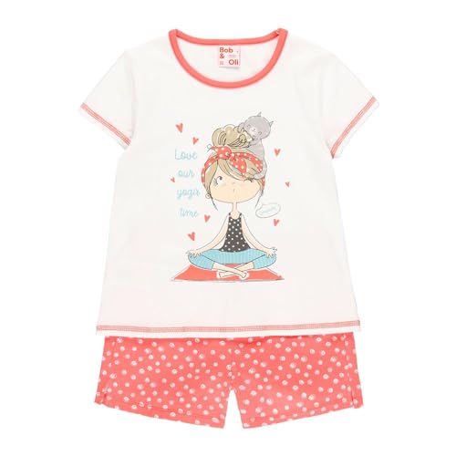 Boboli Schlafanzug für Mädchen Sommer - Baumwolle - Pyjama Rosa - Kurzarm - Schlafanzug für Mädchen und Jugendliche von 2 Jahren bis 12 Jahren, Weiß 1, 6 Jahre von Boboli