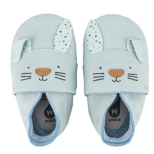 Bobux | Krabbelschuhe Baby viele Verschiedene Designs | Baby Schuhe | Lederpushen Baby | Lauflernschuhe | Kleiner Hase Blau | 9-15 Monate von Bobux