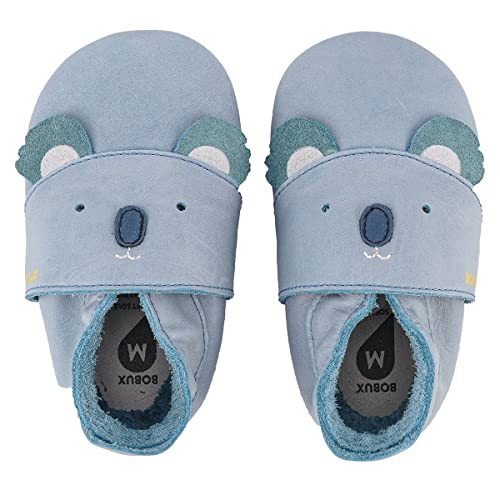 Bobux | Krabbelschuhe Baby viele Verschiedene Designs | Baby Schuhe | Lederpushen Baby | Lauflernschuhe | Koala Blau | 3-9 Monate von Bobux