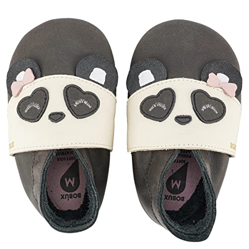 Bobux Krabbelschuhe Baby viele Verschiedene Designs | Baby Schuhe | Lederpushen Baby | Lauflernschuhe | Panda Schwarz | 9-15 Monate von Bobux