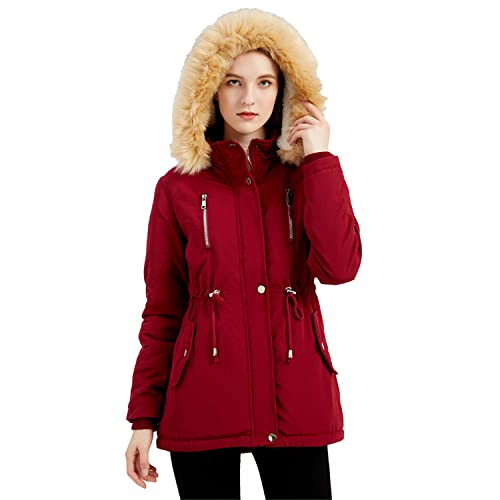 Bocabuety Damen Winter Jacke Winterjacke Mantel Outdoor wasserabweisend Softshelmit Fellkapuze von Bocabuety