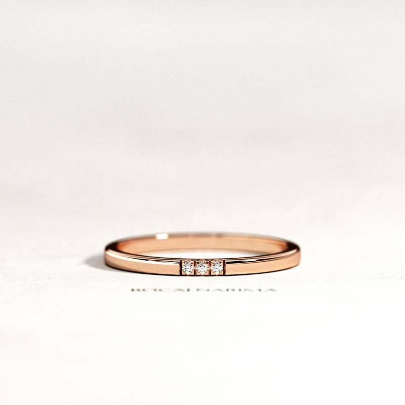 1, 6 Mm Ehering/14K 18K Rose Gold Zarter Zierlicher Stapelring Kleines Pave Band von BocajNarima
