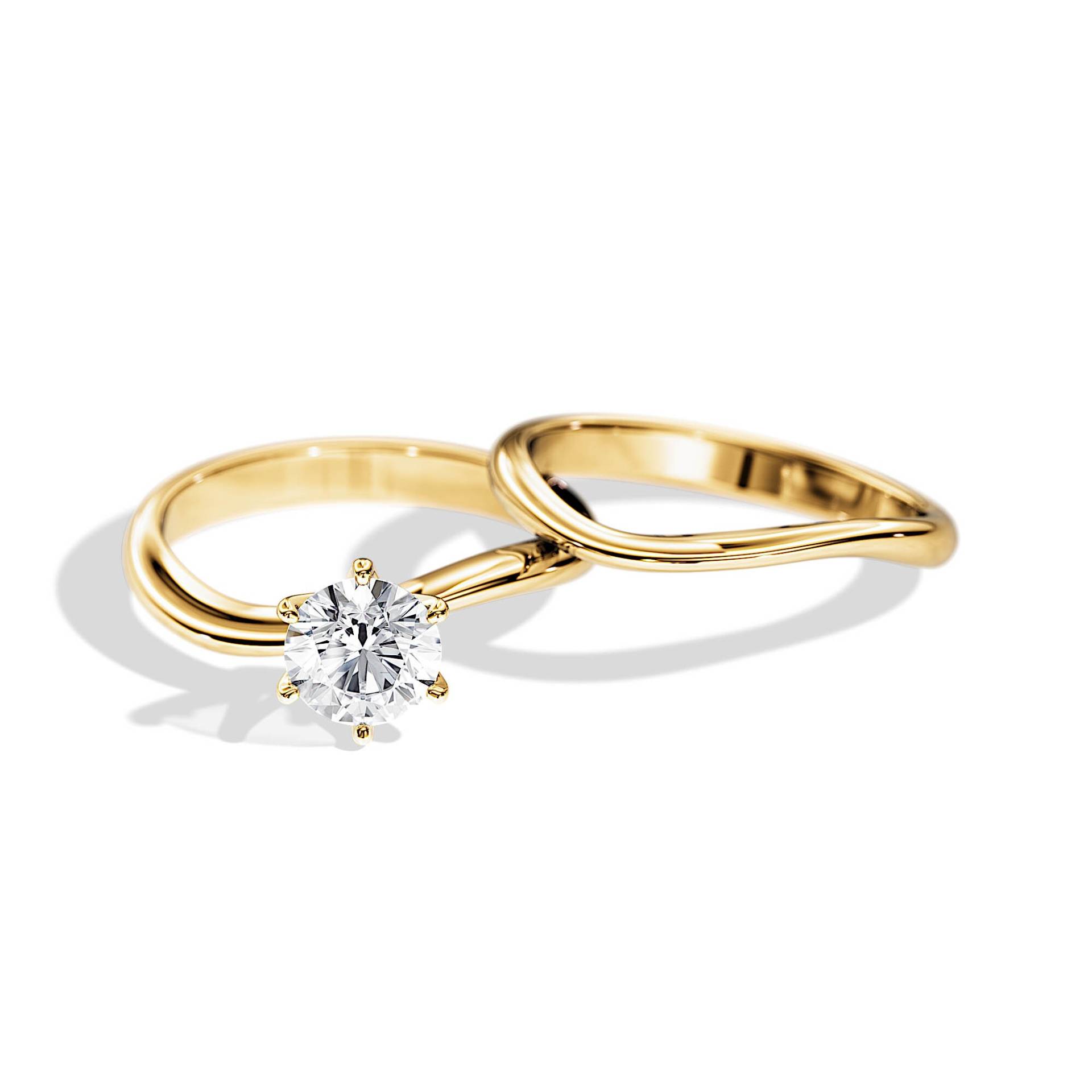 1 Karat Brillanter Natürlicher Diamant Solitär Ring Set/Swirl Braut Gelbgold Verlobungsring Sets von BocajNarima