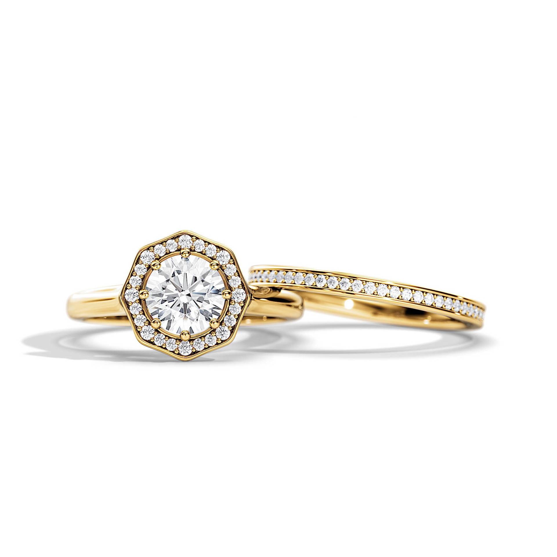 1 Karat Moissanite Hexagonal Halo Verlobungsring Set/Floral Braut Natur Inspiriert Eheringe 14K 18K Gold Ring von BocajNarima