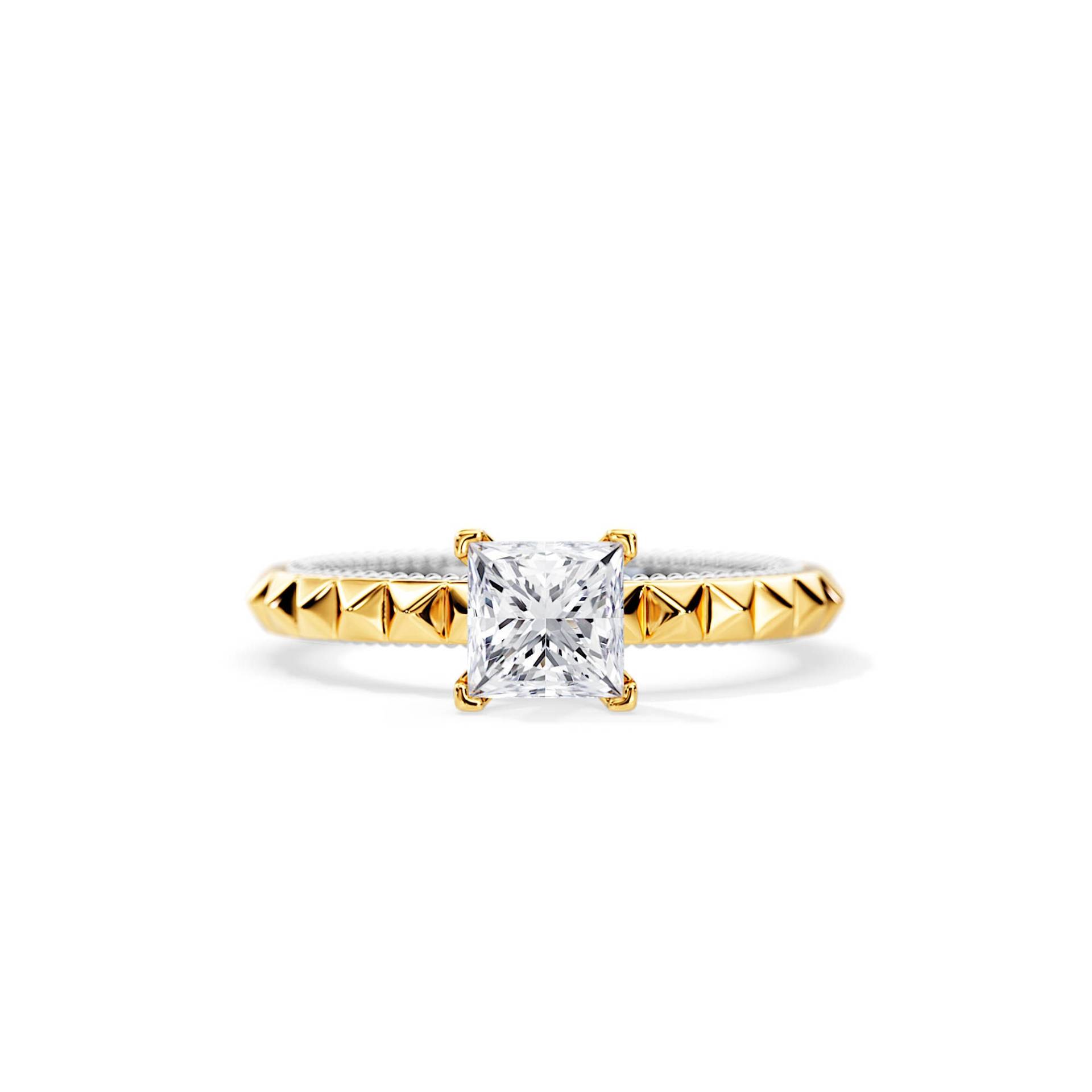 1 Karat Moissanite Pyramide Verlobungsring/Zweifarbiger Ring Einzigartiger Brautring Princess Cut Weiß Und Gold von BocajNarima