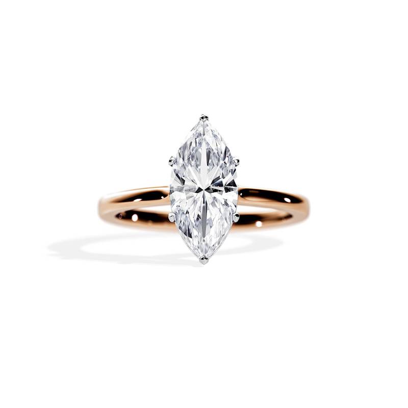 2 Karat Marquise Ring/Moissanite Verlobungsring Versteckter Heiligenschein 14K Oder 18K Roségold Flush Sitzen Hoch Set 2Ct Form von BocajNarima