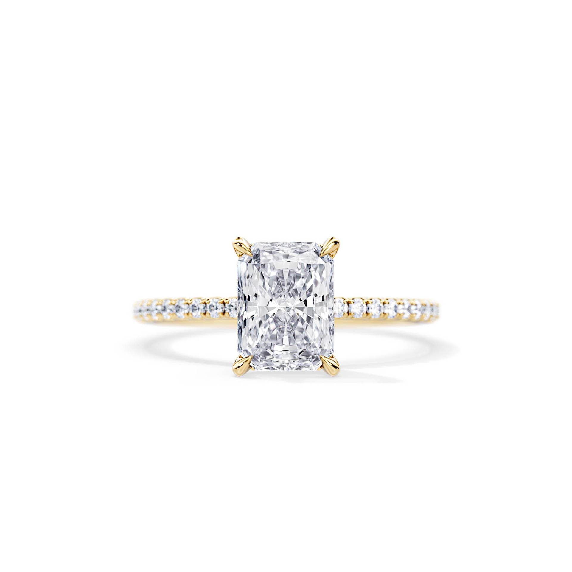 2 Karat Strahlender Moissanite Verlobungsring/Radiant Cut Halo Ring Gelbgold Hidden & Pave Zierlicher Minimaler Ehering von BocajNarima