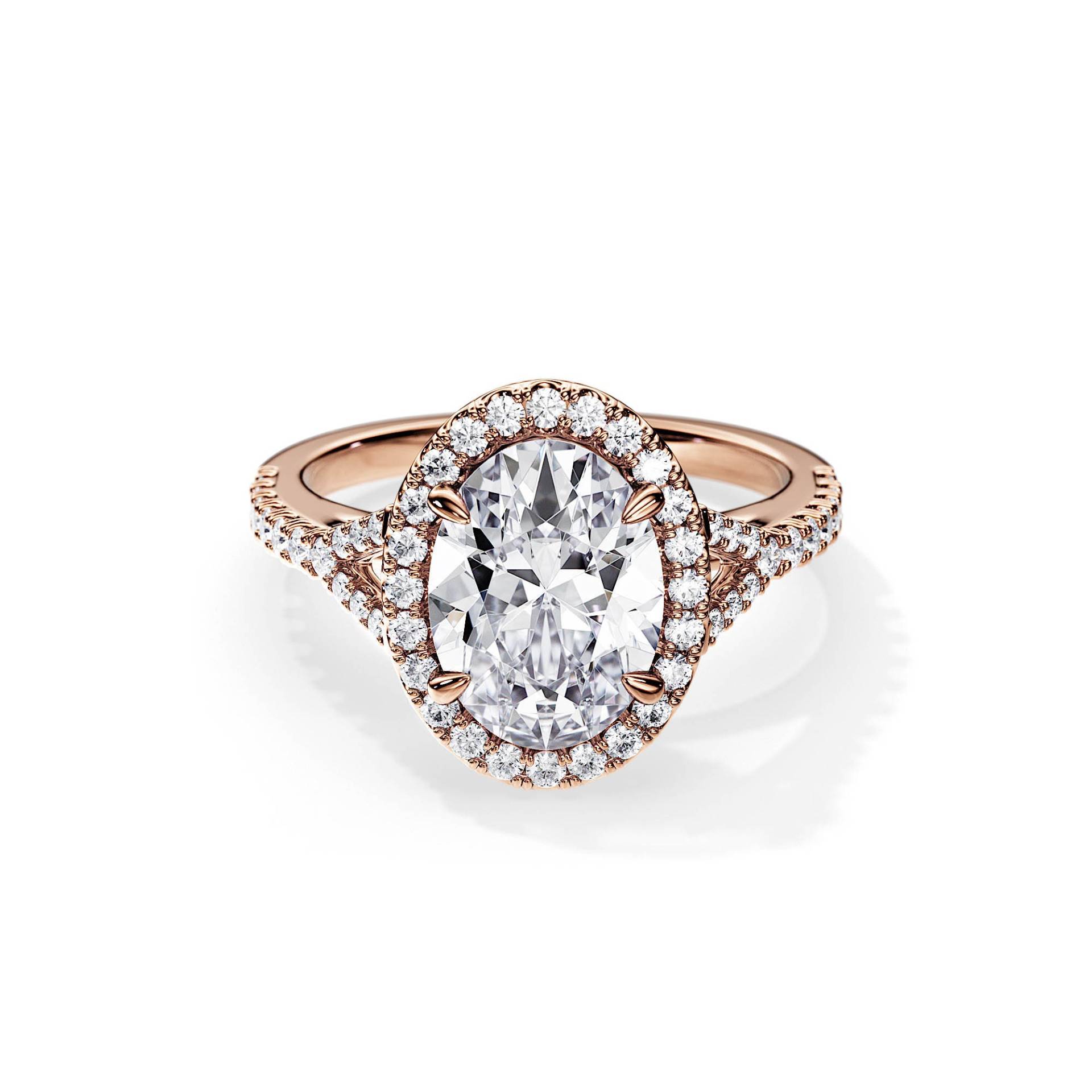 3 Karat Ovaler Moissanite Ring/0.7Ct Akzent Diamanten Roségold Ovaler Verlobungsring Heiligenschein Geteilter Schaft Kathedralenring von BocajNarima